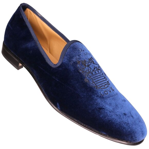 NEW Blu Scarpa Italy Men 19.5 Navy Blue Velvet Dress Shoe Slipper Formal Loafers - Picture 14 of 14